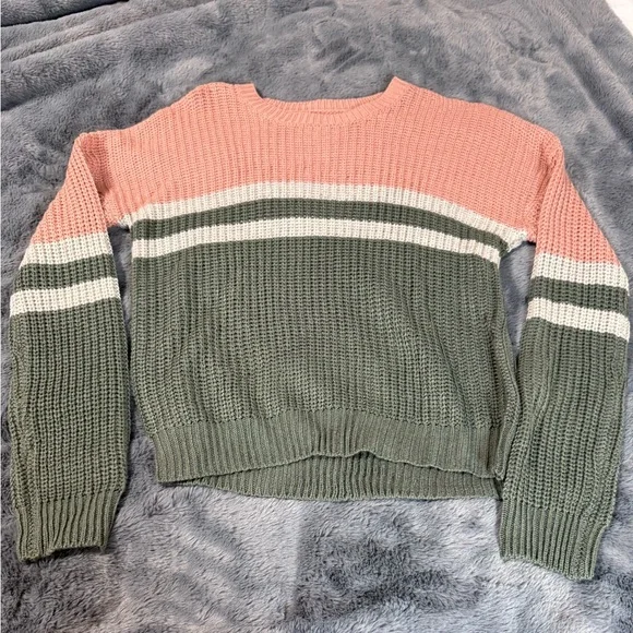 Colorblock Pink and Green Women's Sweater - Picture 2 of 2